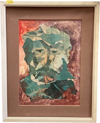 Lot 827 - Abstract collage portrait, with inscription verso dated 1970, framed