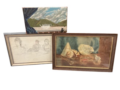 Lot 352 - Group of antique and later picturs and prints, including a watercolour still life of shells dated 1915