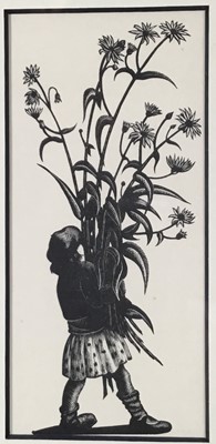 Lot 35 - Clare Leighton (1898-1989) three woodcuts - Child with Flower, first edition 1937, Swallows, and Two Women in the Garden, in glazed frames (22cm x 17cm overall) (3)