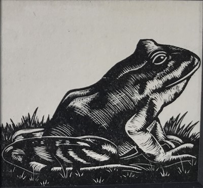 Lot 38 - Clare Leighton (1898-1989) two woodcuts, first editions - Frog and Cricket, both 1935, in glazed frames (17cm x 22cm overall) (2)