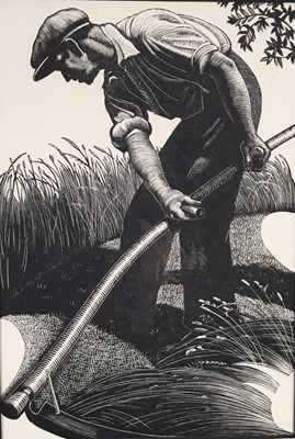 Lot 42 - Clare Leighton (1898-1989) first edition woodcut - Scything, 1935, 17.5cm x 12.5cm, in glazed frame