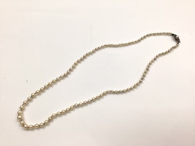 Lot 1107 - Single string graduated cultured pearl necklace with marcasite clasp