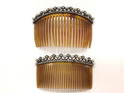 Lot 1108 - Two vintage hair combs with simulated pearl and paste set mounts