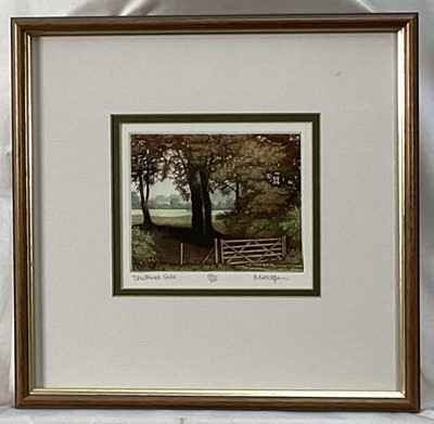 Lot 45 - Terry Field oil on paper and a 20th Century limited edition print - The Secret Fishing Lake, signed with initials, and ‘Sheltered Gate, signed indistinctly