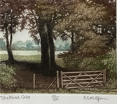 Lot 45 - Terry Field oil on paper and a 20th Century limited edition print - The Secret Fishing Lake, signed with initials, and ‘Sheltered Gate, signed indistinctly