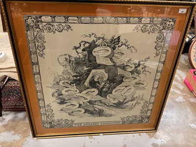 Lot 364 - Large printed textile panel 'The Angler's Companion' mounted in glazed frame.