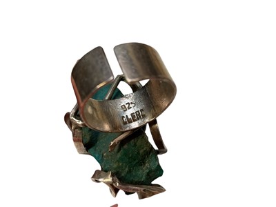 Lot 11 - Peruvian silver (925) and raw turquoise abstract modernist pendant necklace and similar ring