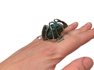 Lot 11 - Peruvian silver (925) and raw turquoise abstract modernist pendant necklace and similar ring