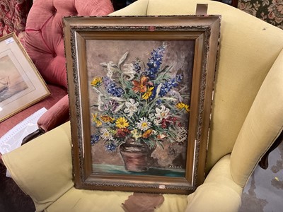 Lot 557 - 20th century oil on canvas still life study of flowers, signed H. G. Davis, in wooden frame.