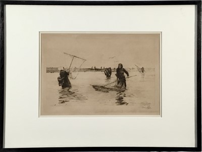 Lot 74 - Lionel Percy Smythe (1839-1918) signed monochrome etching - Boulogne Shrimpers, Artists Proof, 18cm x 29cm, in glazed frame