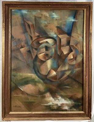 Lot 123 - J M Sutton, 1956, pastel futurist composition, signed, 73cm x 52cm, in glazed frame