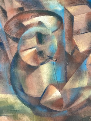 Lot 123 - J M Sutton, 1956, pastel futurist composition, signed, 73cm x 52cm, in glazed frame