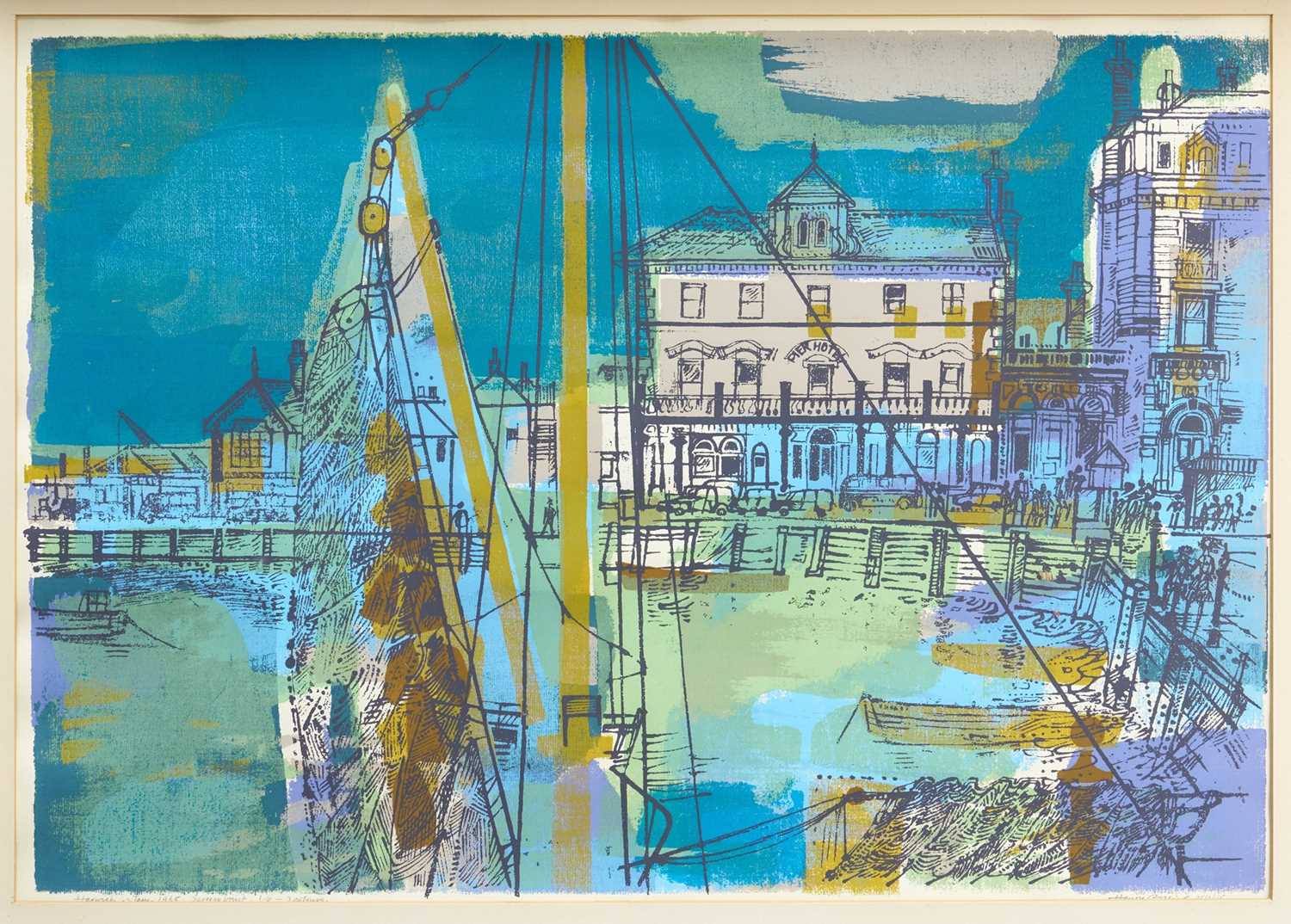 Lot 1235 - Henry Collins (1910-1994) signed limited edition screenprint - Harwich, dated Jan. 1965, 1/8, inscribed in pencil, 49cm x 65cm, in glazed frame