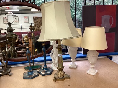 Lot 240 - Ormolu and onyx table lamp, pair Chinoiserie lamps and various table lamps