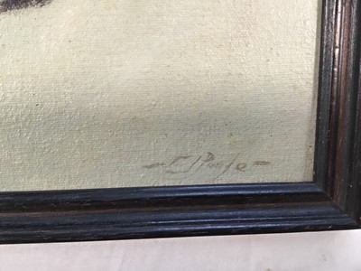 Lot 207 - E.J. Pander, oil on board - study of a black and white boxer dog, signed, 30cm x 39cm, in painted frame