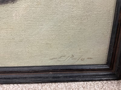 Lot 207 - E.J. Pander, oil on board - study of a black and white boxer dog, signed, 30cm x 39cm, in painted frame