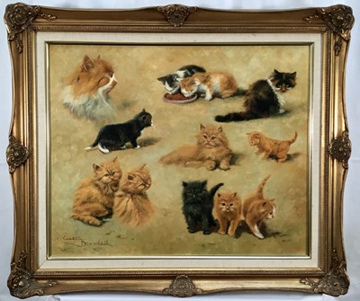 Lot 208 - Eileen Blundell, oil on canvas - studies of kittens, signed, 45cm x 55cm, in gilt frame