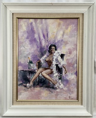 Lot 212 - Alan King (1946 - 2013) oil on board - "Anna", inscribed, signed and dated 1999 verso, 40cm x 30cm, in painted frame