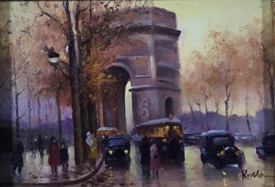 Lot 214 - Kayvon Esmacilou, oil on board - L’Arc de Triomphe Paris, signed, 11cm x 16cm, in gilt frame