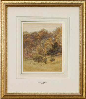 Lot 1350 - Helen Allingham (1848-1926) watercolour - 'Deer in Petworth Park', signed, indistinctly dated '89, 17cm x 14cm, in glazed gilt frame.