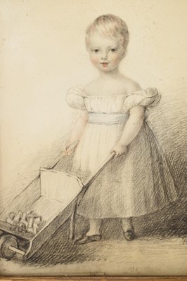 Lot 861 - Georgian miniature portrait on paper of a child gardener, dated 1822