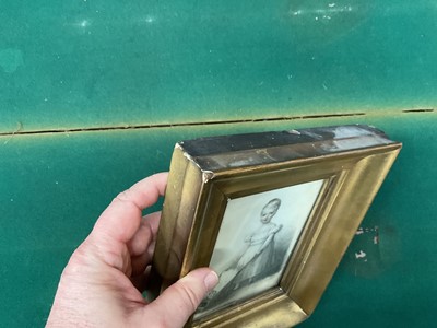 Lot 861 - Georgian miniature portrait on paper of a child gardener, dated 1822