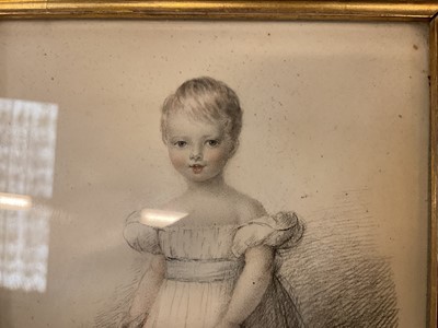 Lot 861 - Georgian miniature portrait on paper of a child gardener, dated 1822