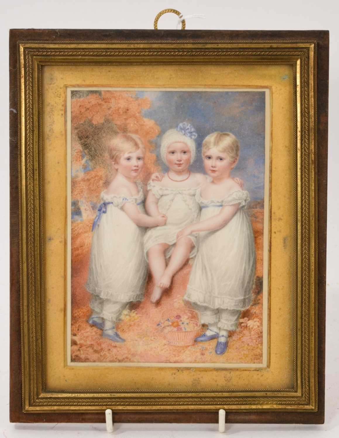 Lot 852 - William Douglas (1780-1832) miniature watercolour on ivory depicting three children