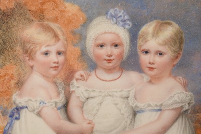 Lot 852 - William Douglas (1780-1832) miniature watercolour on ivory depicting three children