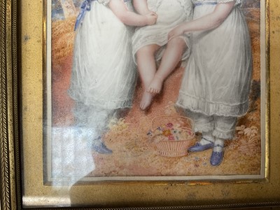 Lot 852 - William Douglas (1780-1832) miniature watercolour on ivory depicting three children