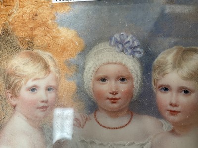 Lot 852 - William Douglas (1780-1832) miniature watercolour on ivory depicting three children