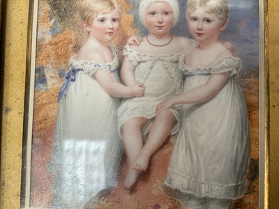 Lot 852 - William Douglas (1780-1832) miniature watercolour on ivory depicting three children