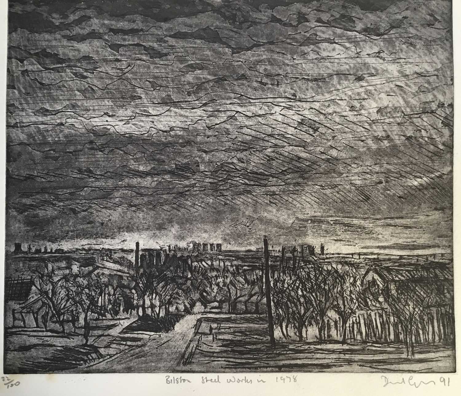 Lot 317 - Dave Gunning (Contemporary) etching - Bilston Steelworks in 1978, signed in pencil, titled, numbered and dated '91, 27cm x 32cm, unframed