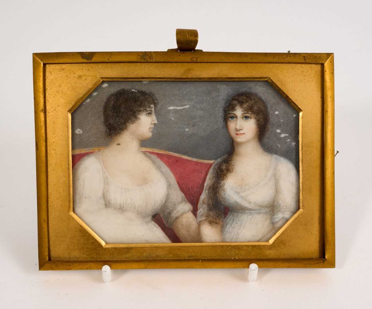 Lot 833 - Unusual early 19th century portrait miniature on ivory of two sisters