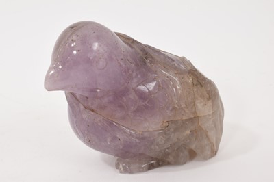 Lot 866 - Antique Chinese carved amethyst figure of a bird, on hardwood stand