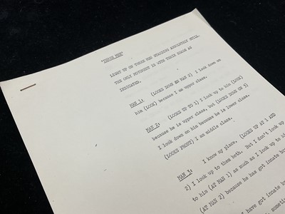 Lot Original script by Marty Feldman and John Law for the Frost Report for 'Three Men' featuring John Cleese, Ronnie Barker and Ronnie Corbett. Provenance: Josephine Tewson Collection