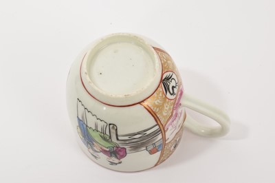 Lot 42 - A Worcester coffee cup, circa 1768, possibly painted in the atelier of James Giles with the 'Boy in the Window' pattern, with landscape and foliate panels on a gilt scrollwork ground, 6.5cm high