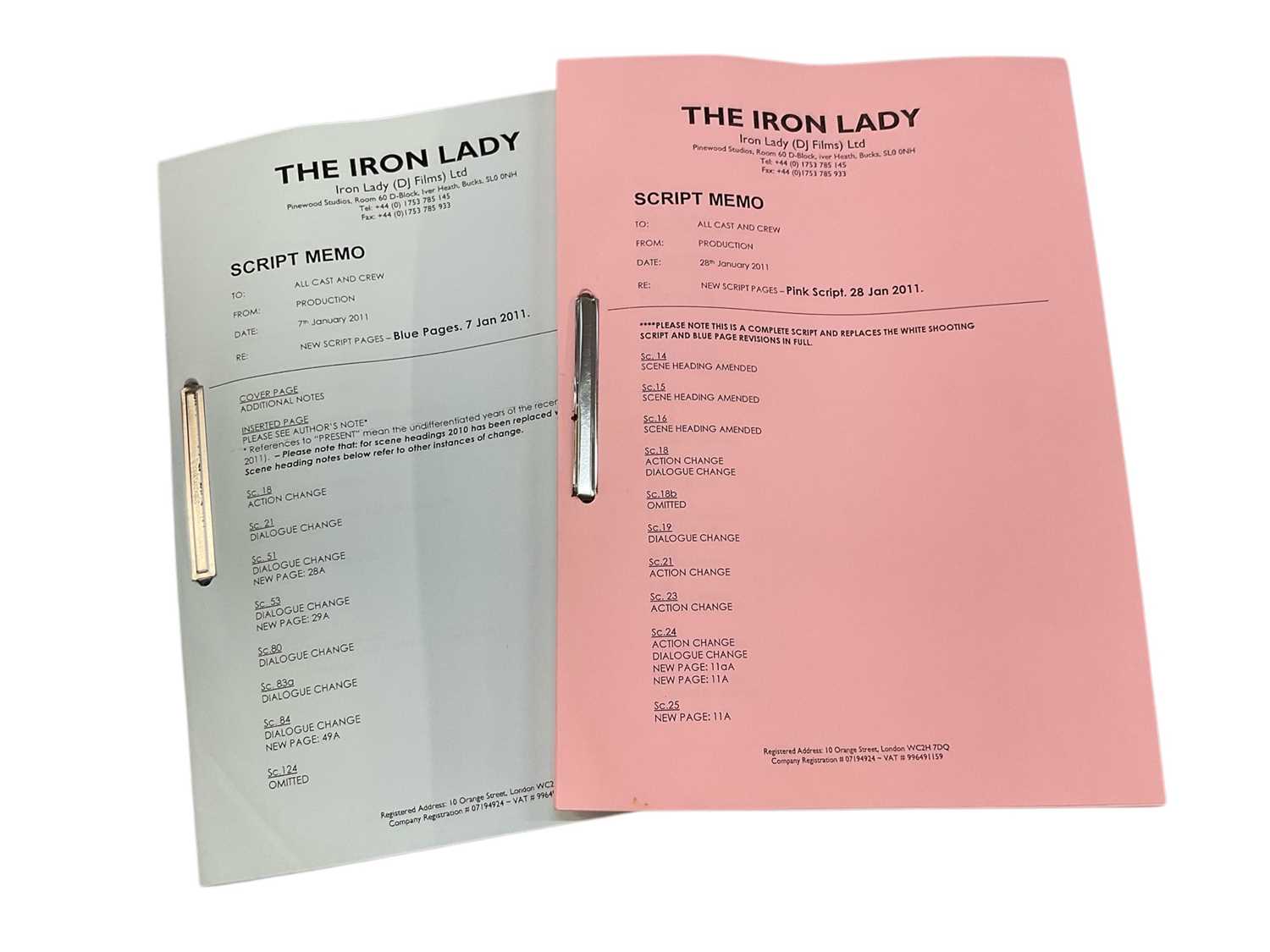 Lot 1532 - Script for The Iron Lady - 2011 Oscar winning biopic film starring Meryl Streep as Margaret Thatcher