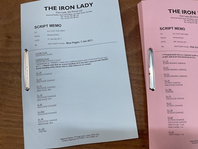 Lot 1532 - Script for The Iron Lady - 2011 Oscar winning biopic film starring Meryl Streep as Margaret Thatcher
