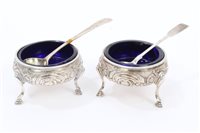 Lot 329 - Pair George III Silverer salts of cauldron...