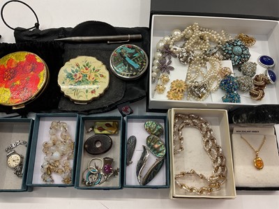 Lot 1051 - Group of costume jewellery, silver jewellery, three vintage compacts, Cyma Benson wristwatch and a silver retractable pencil