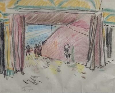 Lot 112 - Steven Spurrier RA (1878-1961) crayon and pastel - ‘Olympia’ circus, signed and titled, 19cm x 24cm, in glazed frame