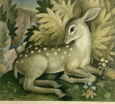 Lot 115 - Billie Waters (1896-1979) print - The Little Fawn, signed in pencil, 35cm x 40cm, in glazed frame