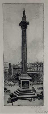 Lot 113 - William Laidlaw etching - Nelson's Column, signed below in pencil, 32cm x 12.5cm, in glazed frame