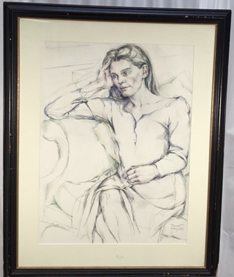 Lot 119 - Plunkett, watercolour - Portrait of Victoria Countess Spencer (nee Aitken) dated 1993 at Althorp, former wife of Charles Spencer, signed and dated, 75cm x 55cm, in glazed frame