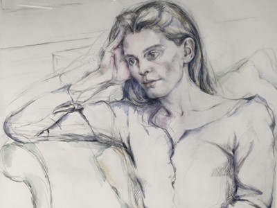 Lot 119 - Plunkett, watercolour - Portrait of Victoria Countess Spencer (nee Aitken) dated 1993 at Althorp, former wife of Charles Spencer, signed and dated, 75cm x 55cm, in glazed frame