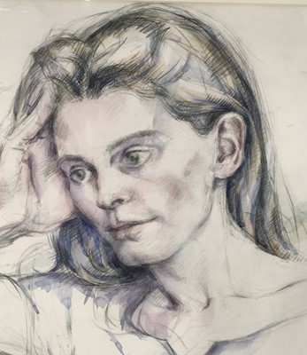 Lot 119 - Plunkett, watercolour - Portrait of Victoria Countess Spencer (nee Aitken) dated 1993 at Althorp, former wife of Charles Spencer, signed and dated, 75cm x 55cm, in glazed frame