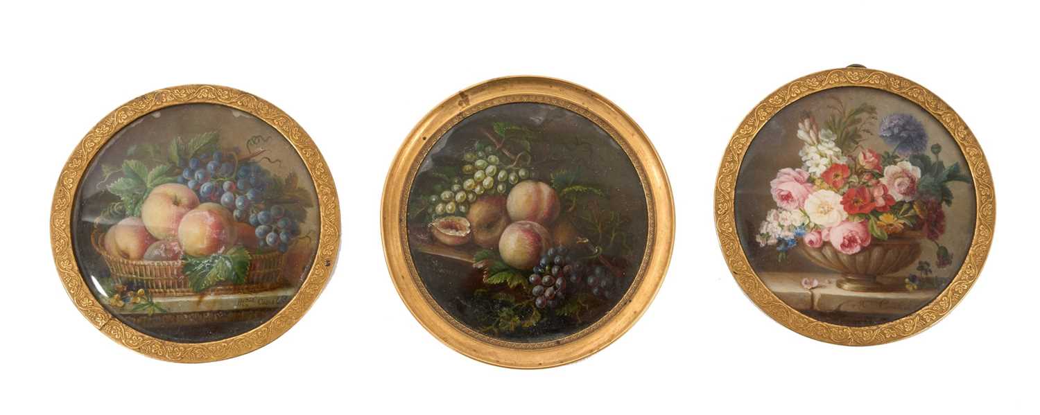 Lot 850 - Melanie de Comelera (1789-1854) a set of three continental miniature still life paintings