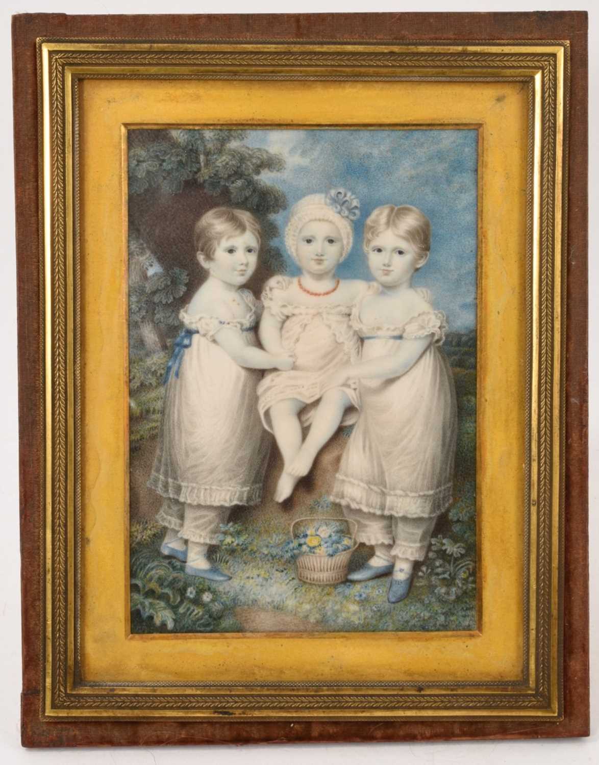 Lot 918 - Regency portrait miniature on ivory depicting three children