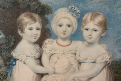 Lot 918 - Regency portrait miniature on ivory depicting three children